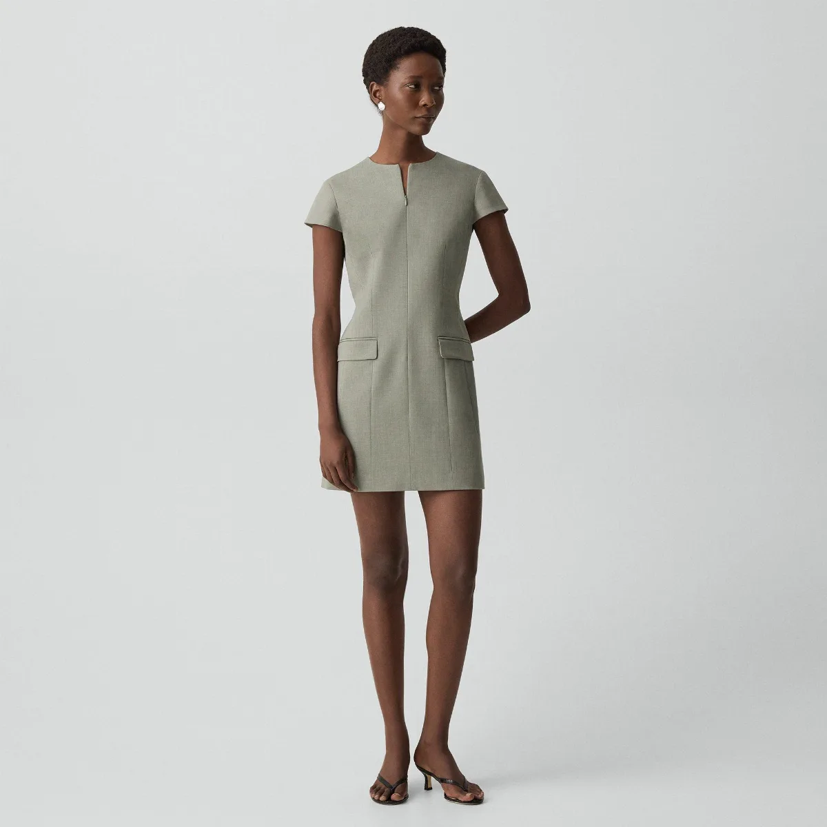 Zip Mini Dress in Wool Gabardine by Theory