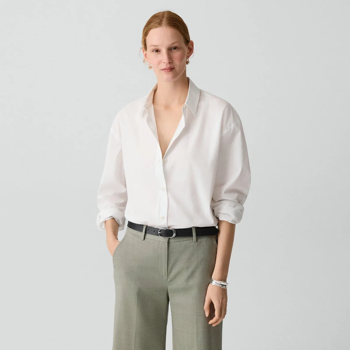 Button-Back Shirt in Relaxed Poplin by Theory