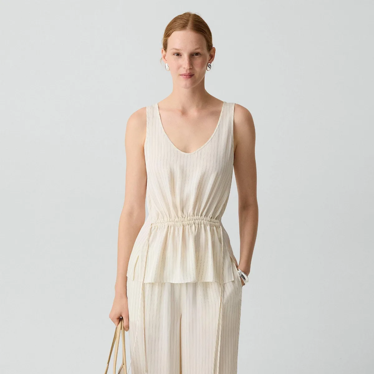 Tie-Waist Tank Top in Washed Stripe by Theory