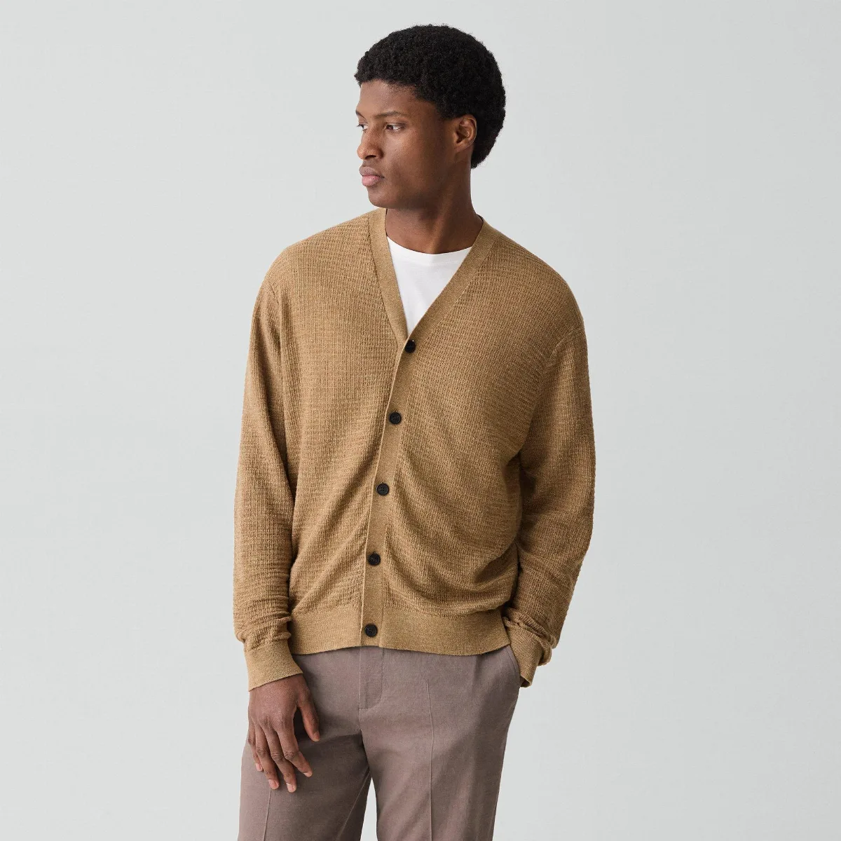 V-Neck Cardigan in Pacific Linen