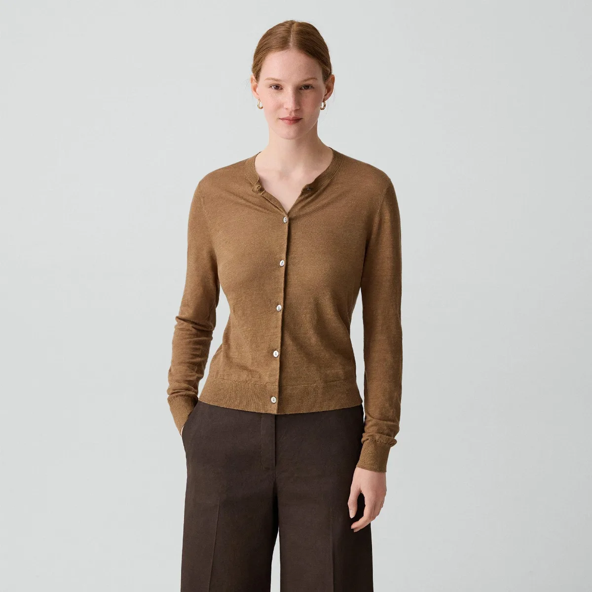 Crewneck Cardigan in Linen Knit by Theory