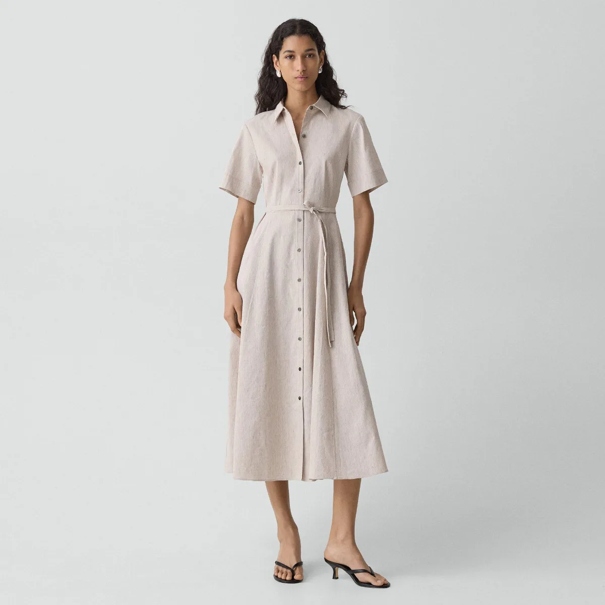 Belted Shirt Dress in Textured Linen by Theory