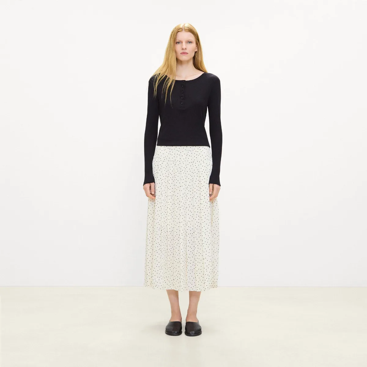 Pleated Wrap Skirt in Polka Dot Georgette by Theory