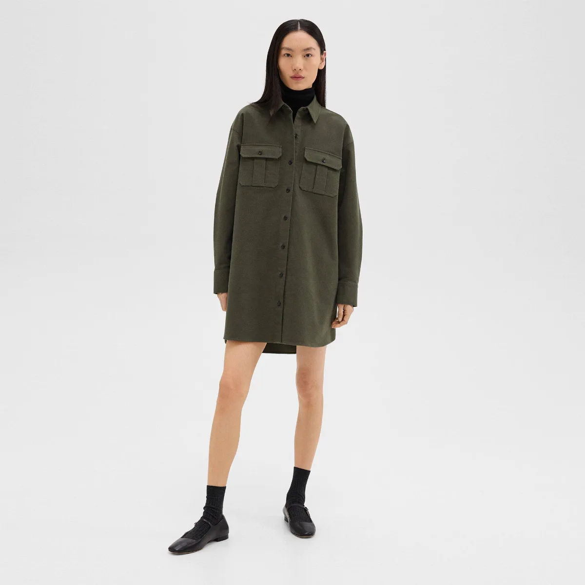 Oversized Military Shirt Dress in Moleskin Twill by Theory