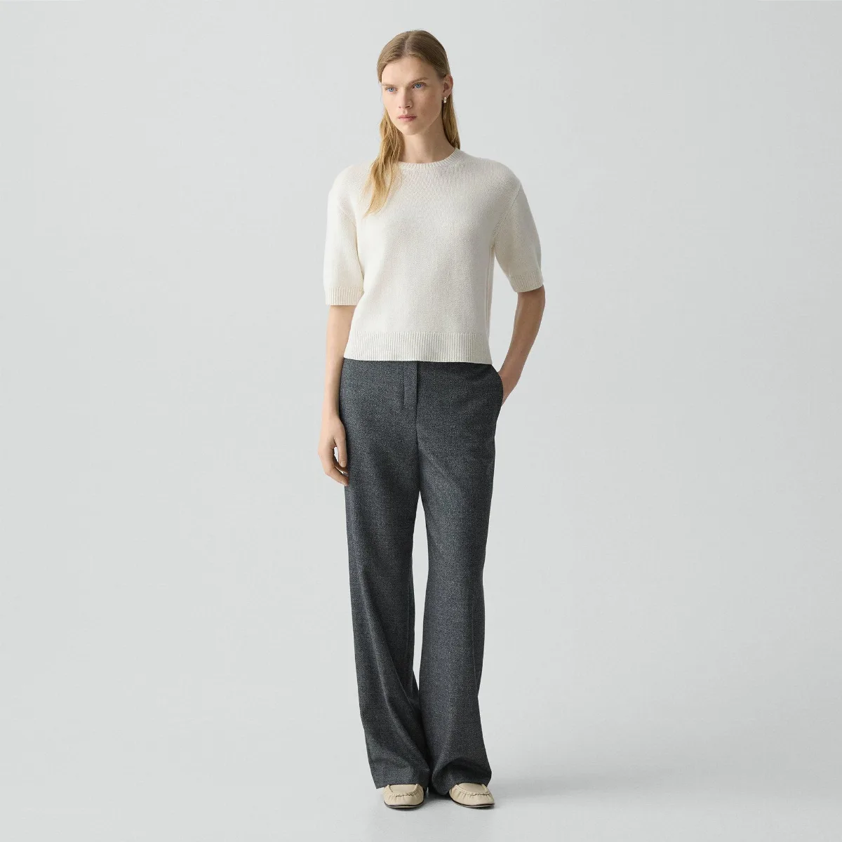 Wide-Leg Pull-On Pant in Marled Flannel by Theory