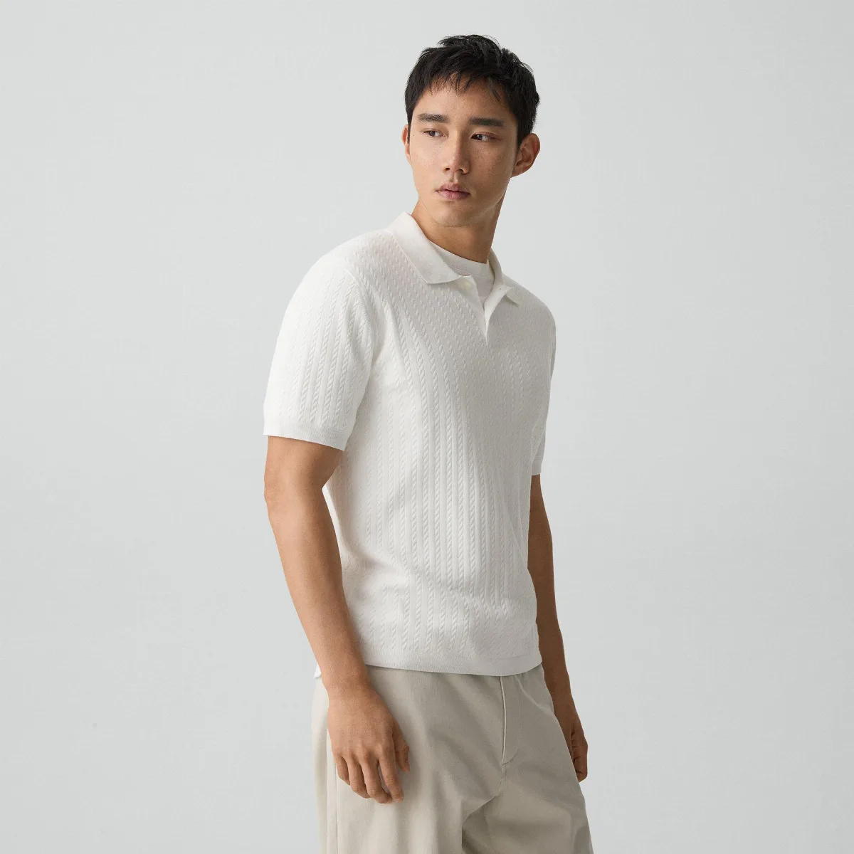 Soris Cable-Knit Polo Shirt in Light Bilen