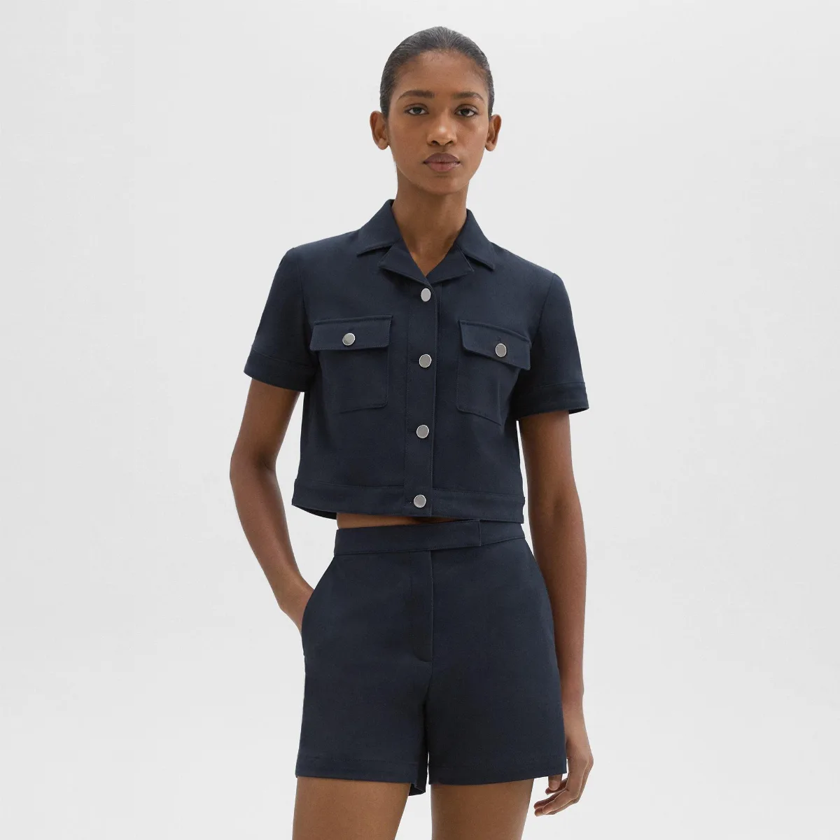 Short-Sleeve Military Shirt in Neoteric Twill by Theory