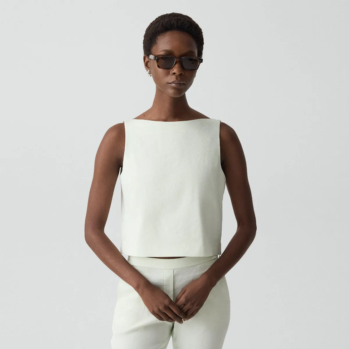 Sleeveless Boatneck Top in Good Linen by Theory