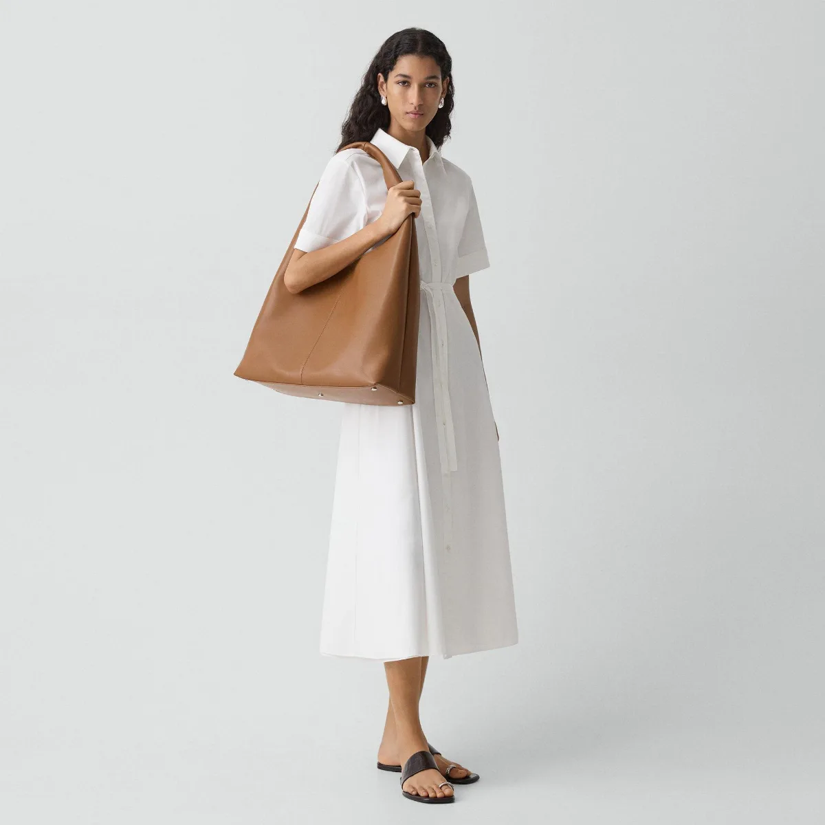 Oversized Hobo Bag in Leather by Theory