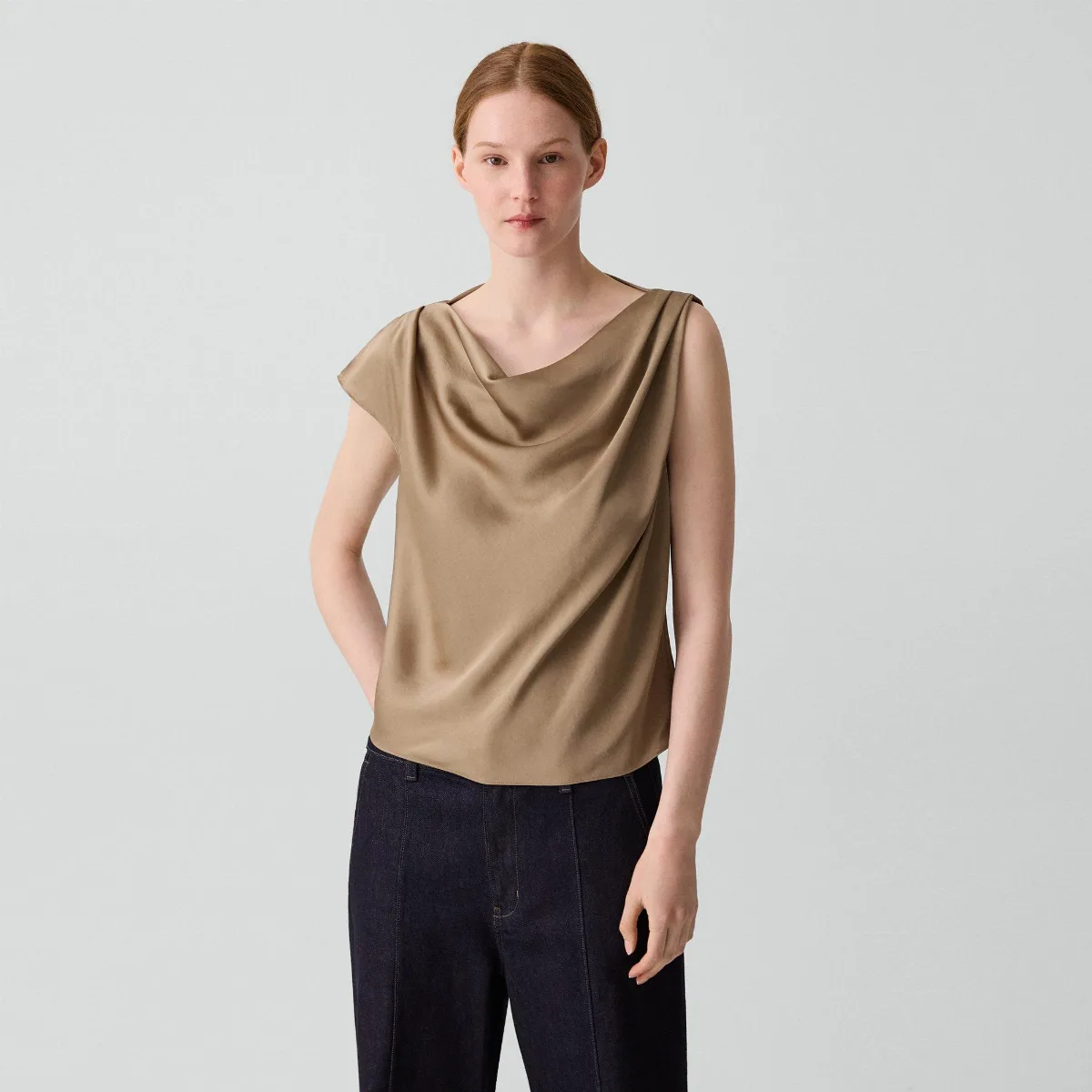 Cowl Neck Blouse in Crushed Satin by Theory