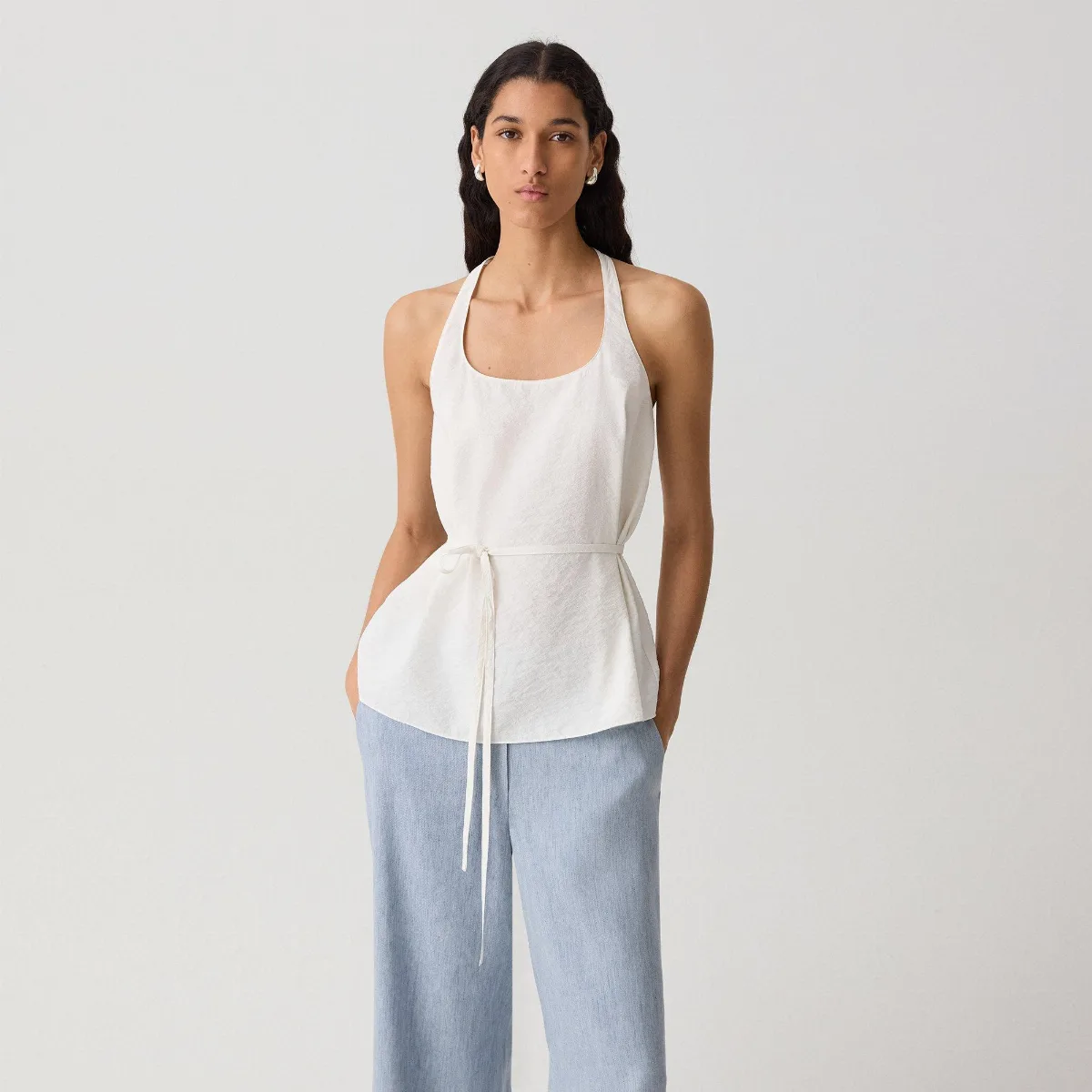 Belted Halter Top in Relaxed Silk by Theory