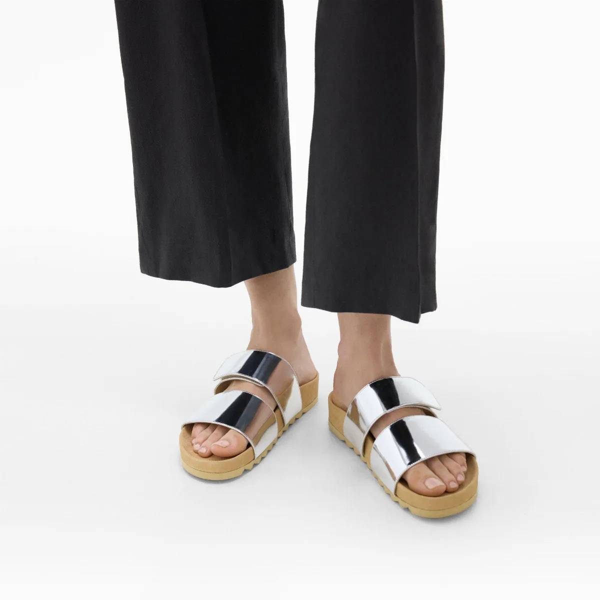 Slide Sandals in Metallic Leather by Theory