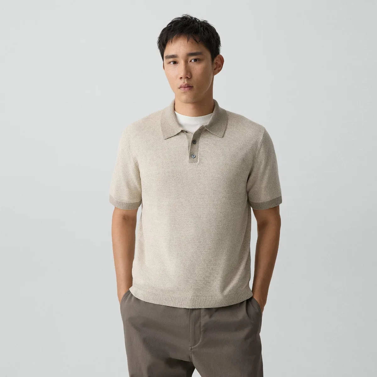 Short-Sleeve Polo Shirt in Silk Linen