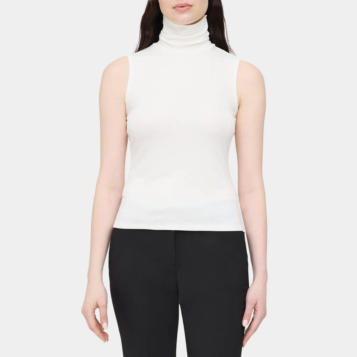 Sleeveless Turtleneck Top in Rib Knit Viscose by Theory