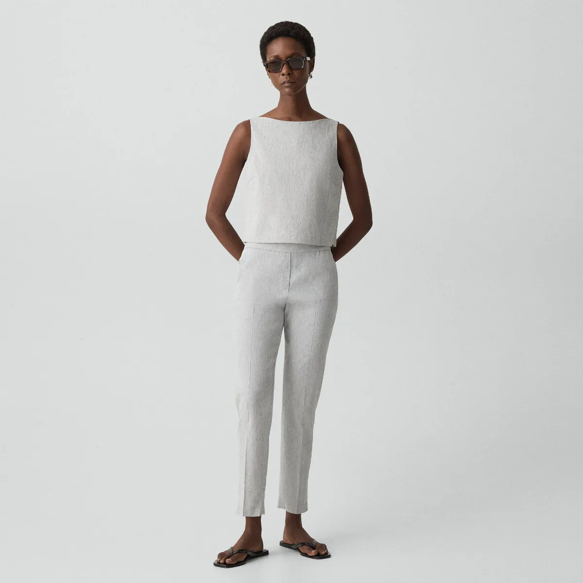 Treeca Pull-On Pant in Textured Linen by Theory