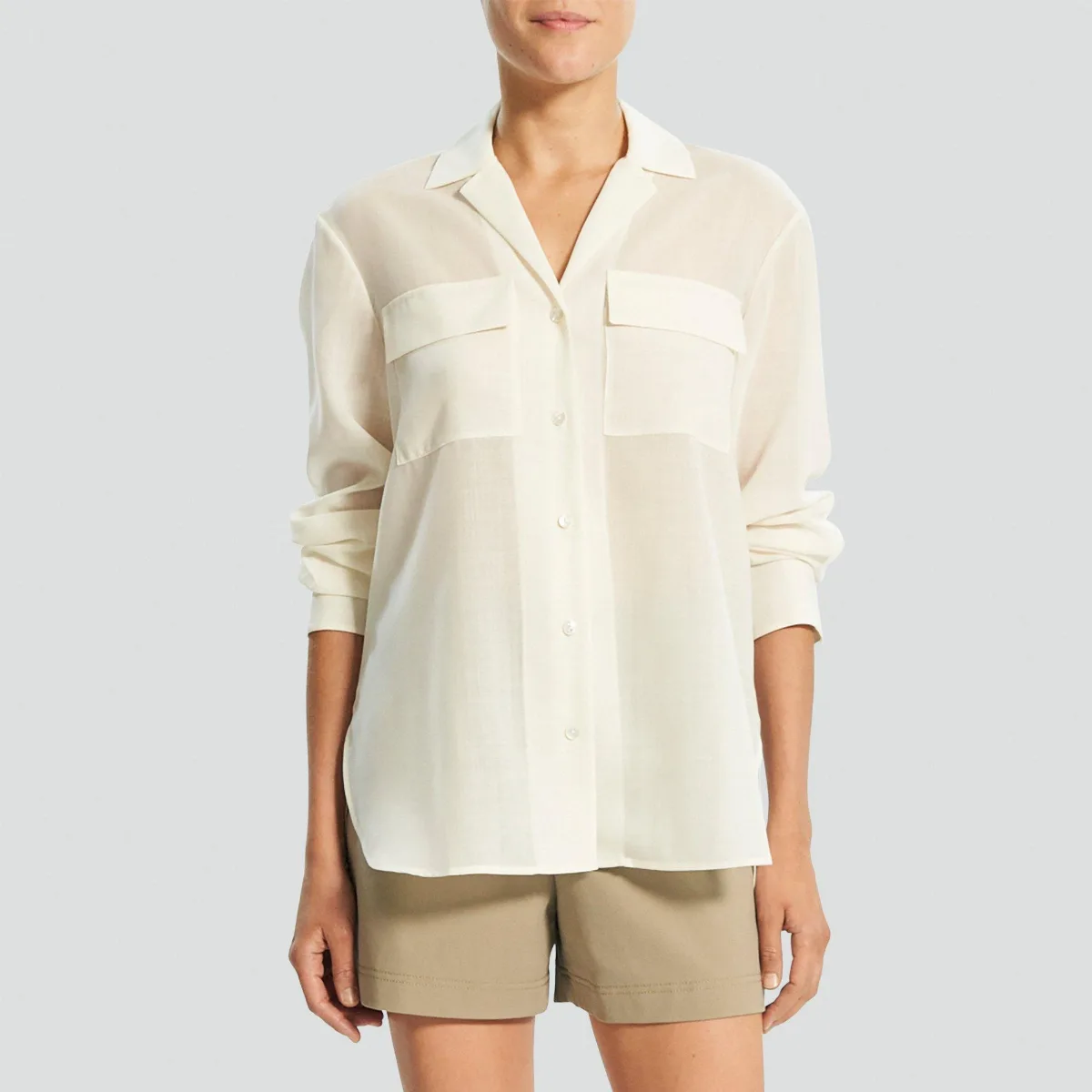 Oversized Patch Pocket Shirt in Wool-Poly by Theory