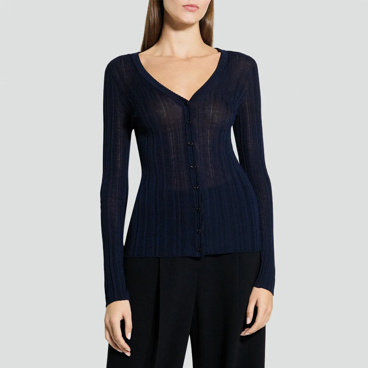 V-Neck Cardigan in Wool-Blend by Theory