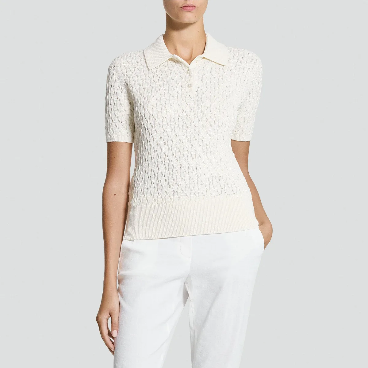 Cable-Knit Polo Shirt in Orchard Cotton by Theory