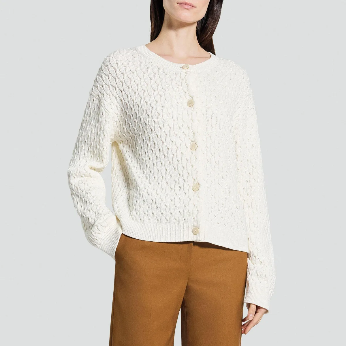 Cable-Knit Cardigan in Orchard Cotton by Theory