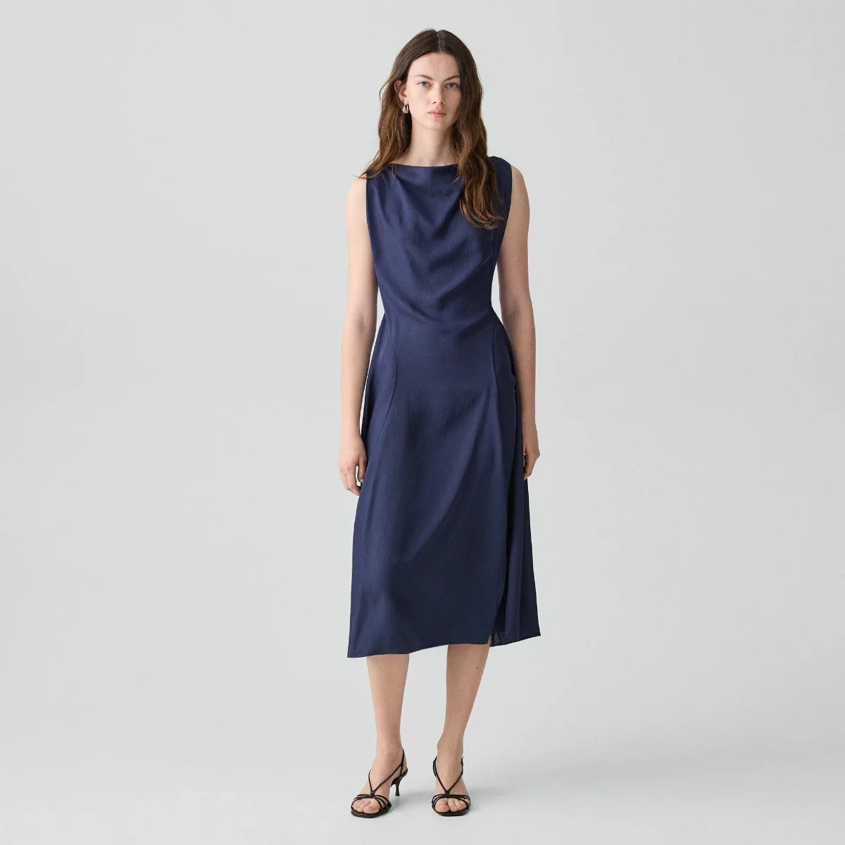 Draped Midi Dress in Washed Twill
