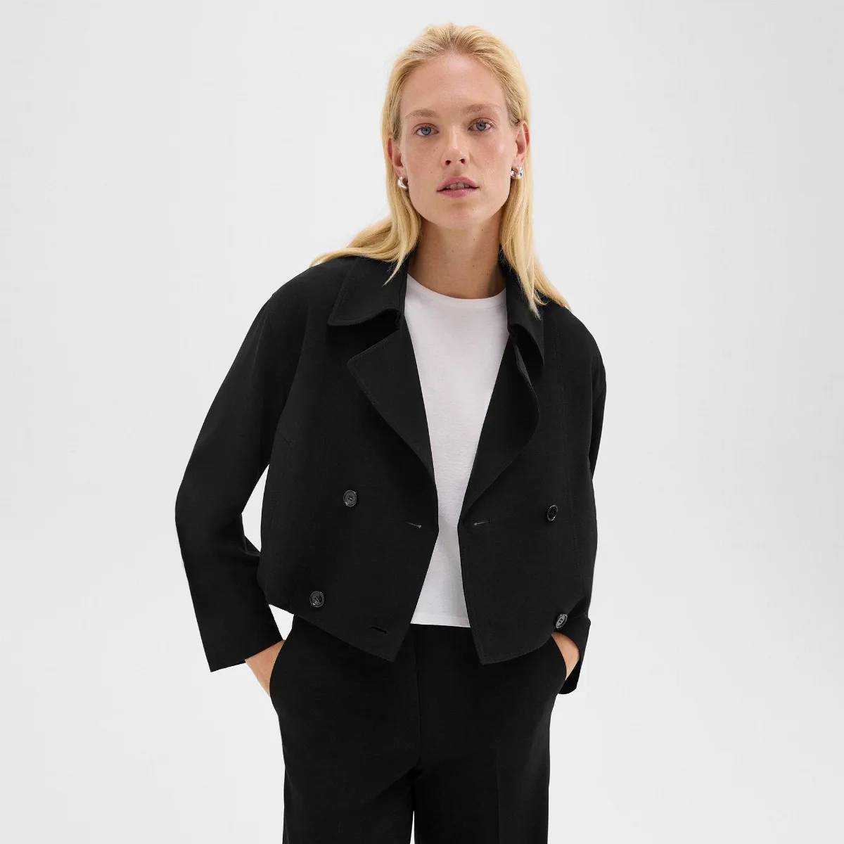 Double-Breasted Crop Trench in Admiral Crepe by Theory