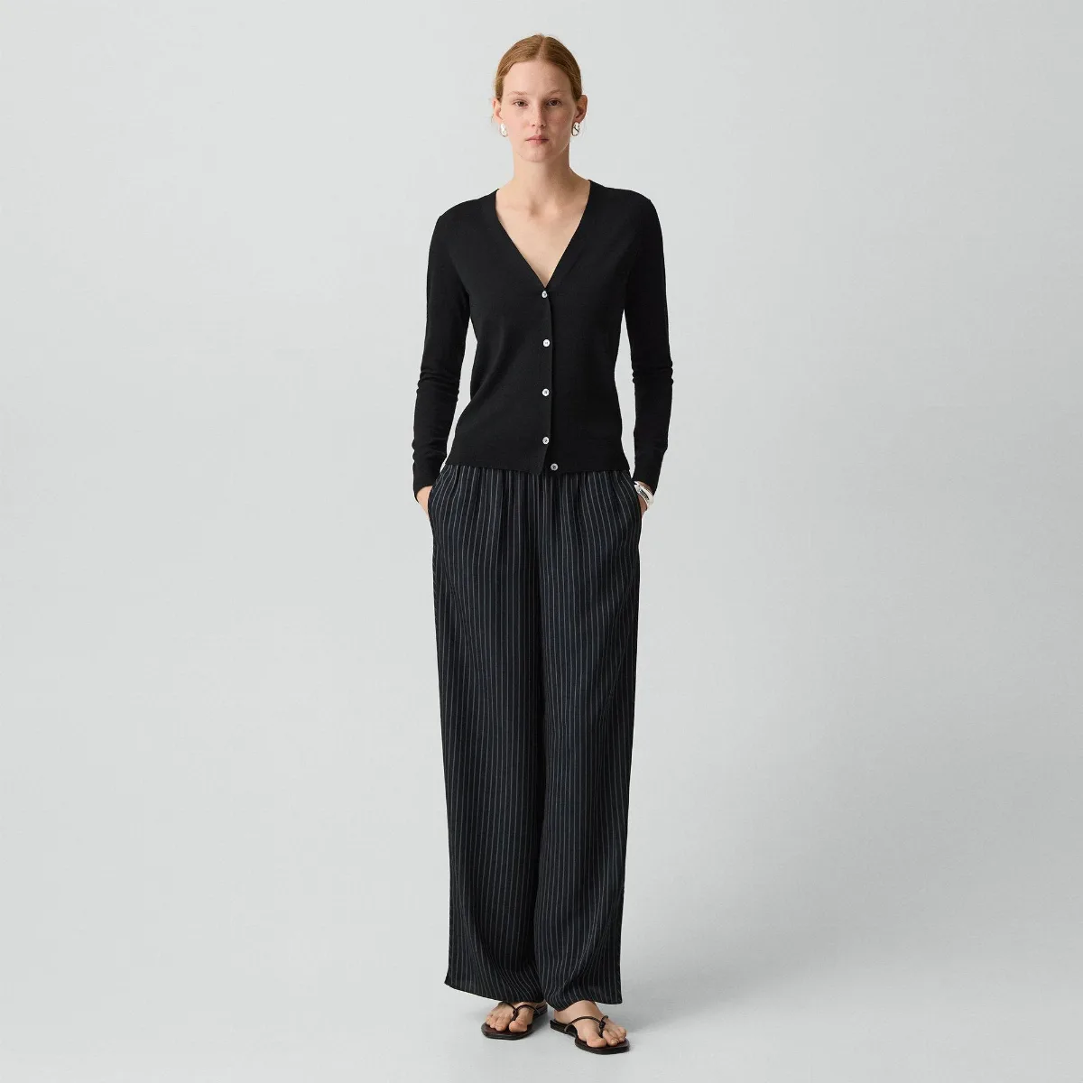 Vented Pull-On Pant in Washed Stripe by Theory