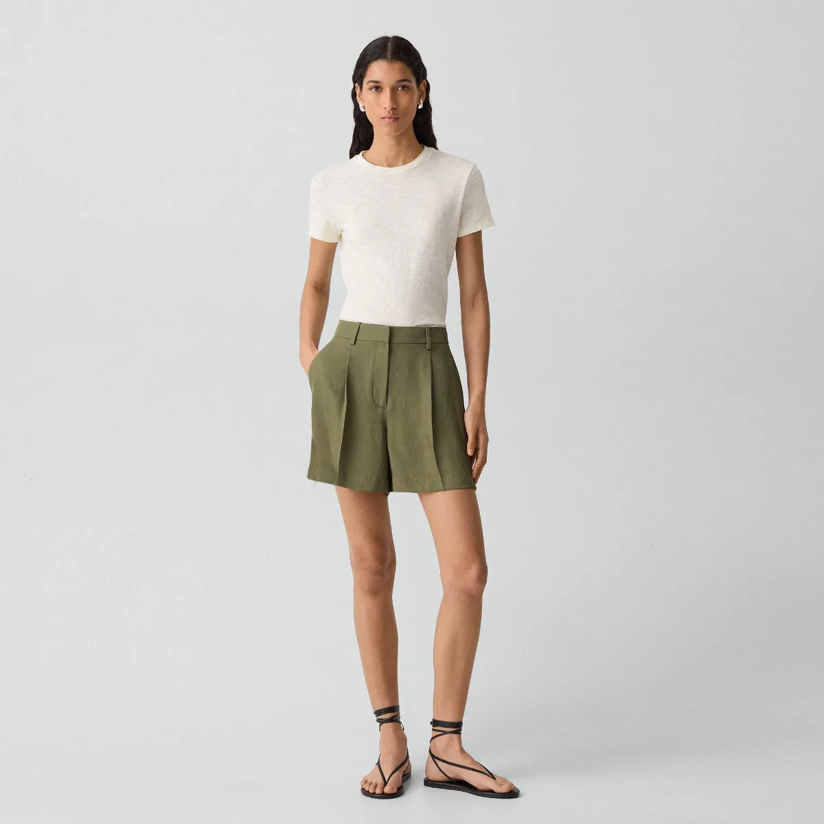 Fluid Pleat Short in Washed Twill by Theory