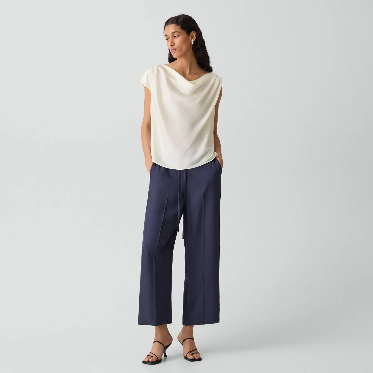 Cropped Wide-Leg Pant in Washed Twill by Theory