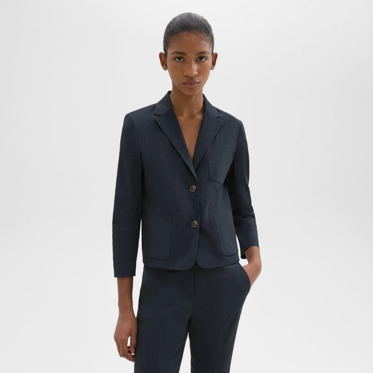 Boxy Patch Pocket Blazer in Stretch Linen