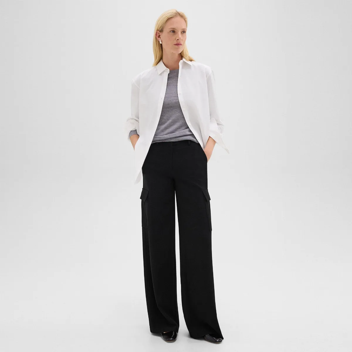 Wide-Leg Cargo Pant in Admiral Crepe by Theory