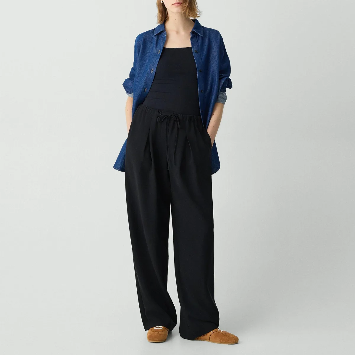 Pleated Pull-On Pant in Admiral Crepe by Theory