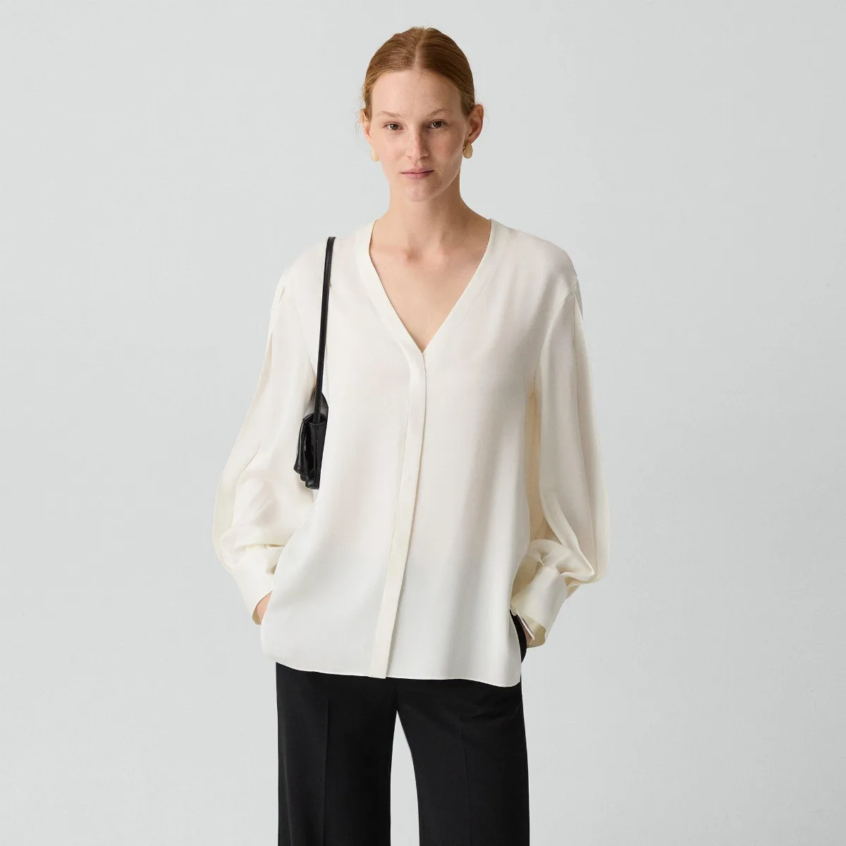 V-Neck Blouse in Silk Georgette by Theory