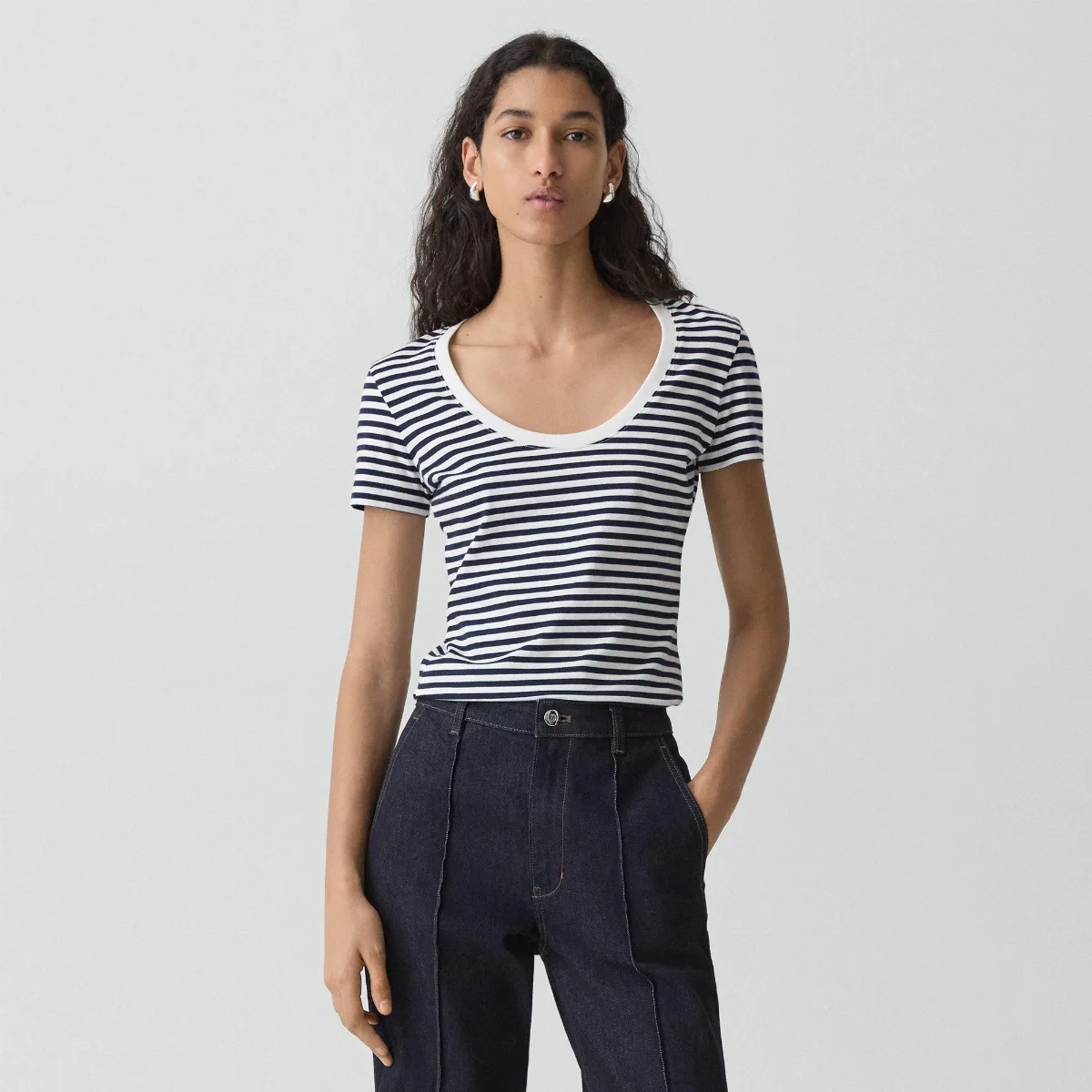 Scoop Neck Tee in Jersey Stripe by Theory