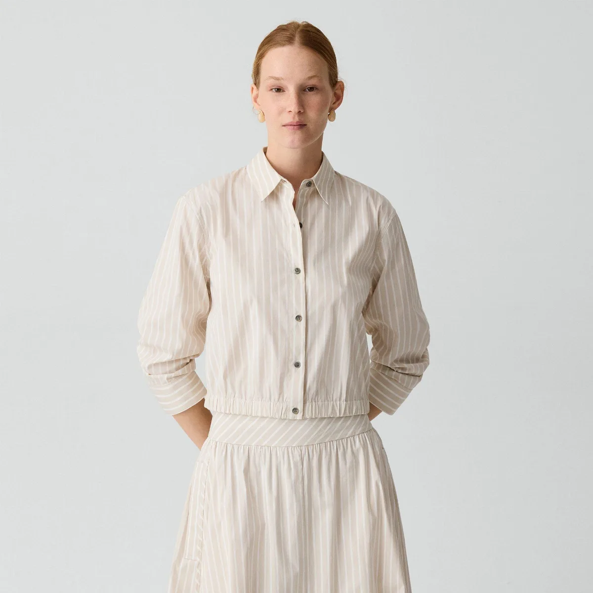 Cropped Shirt in Striped Cotton-Blend by Theory