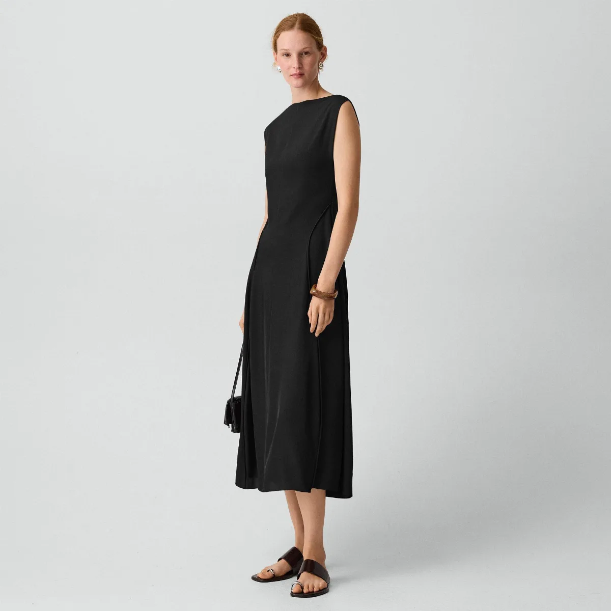Draped Midi Dress in Washed Twill