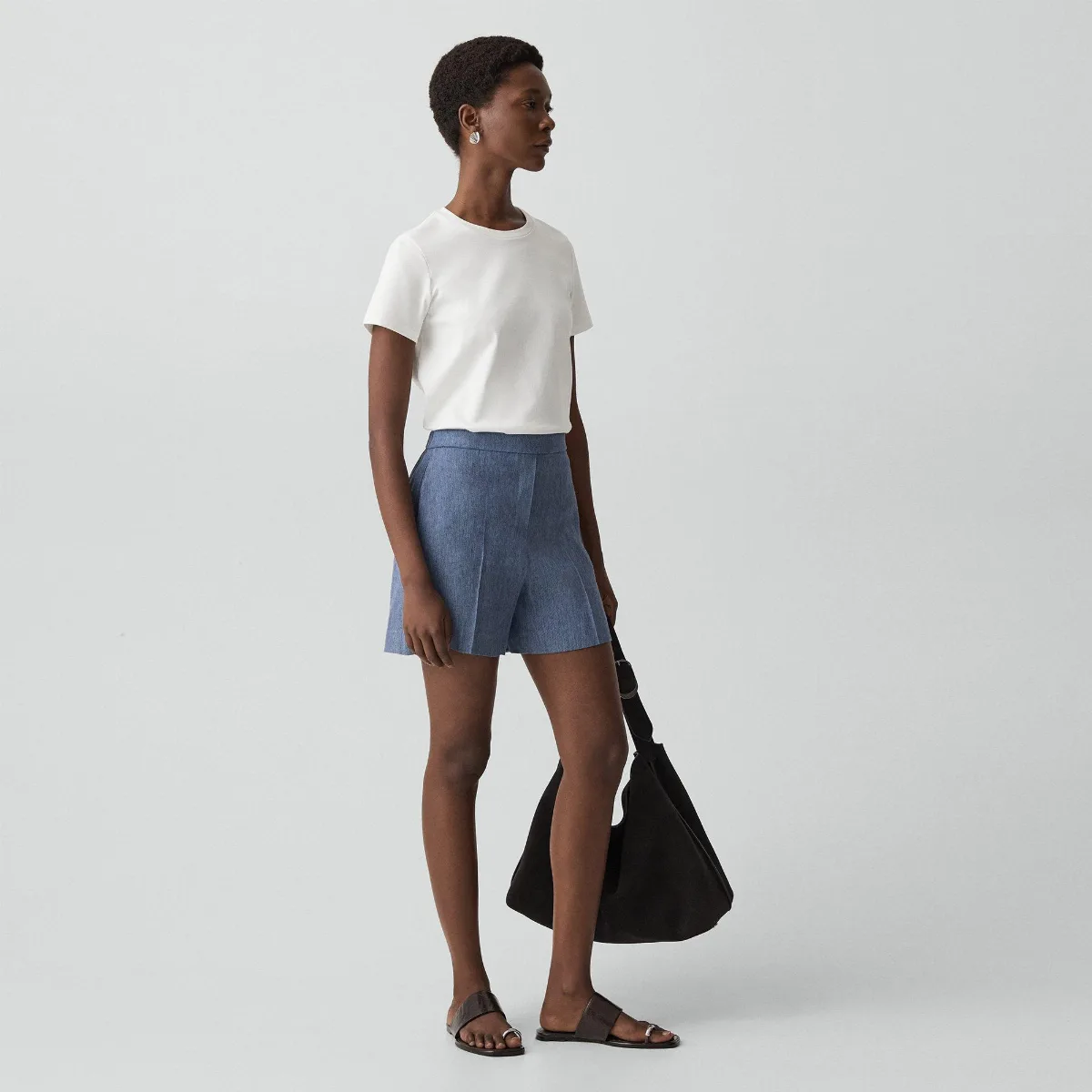 Wide-Leg Pull-On Short in Fluid Linen by Theory