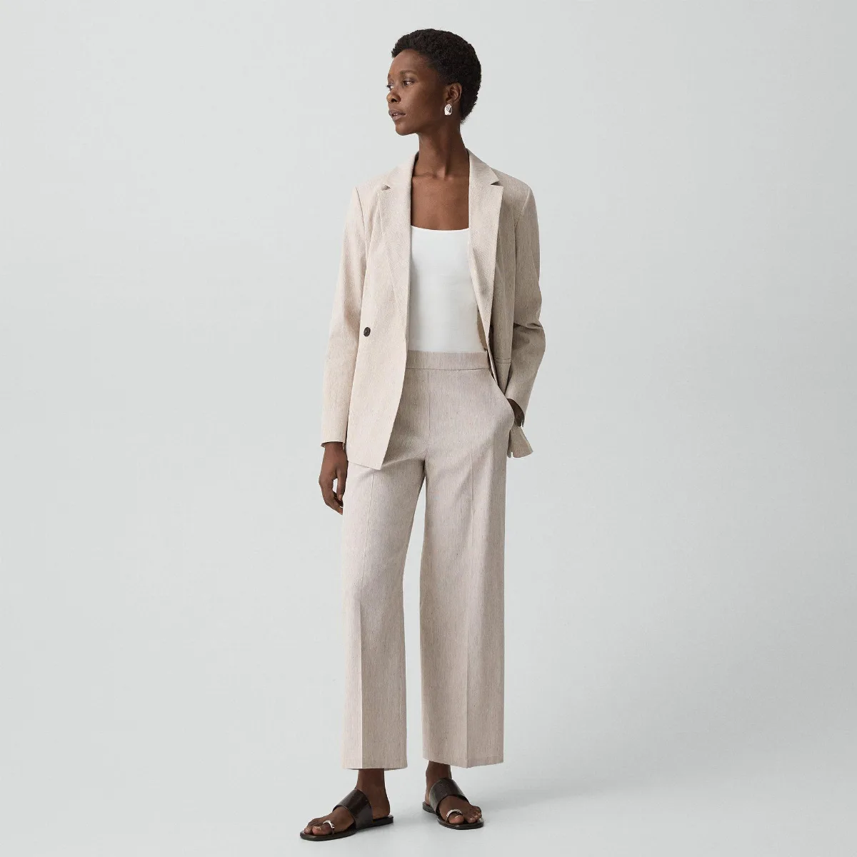 Classic Straight Pull-On Pant in Textured Linen by Theory