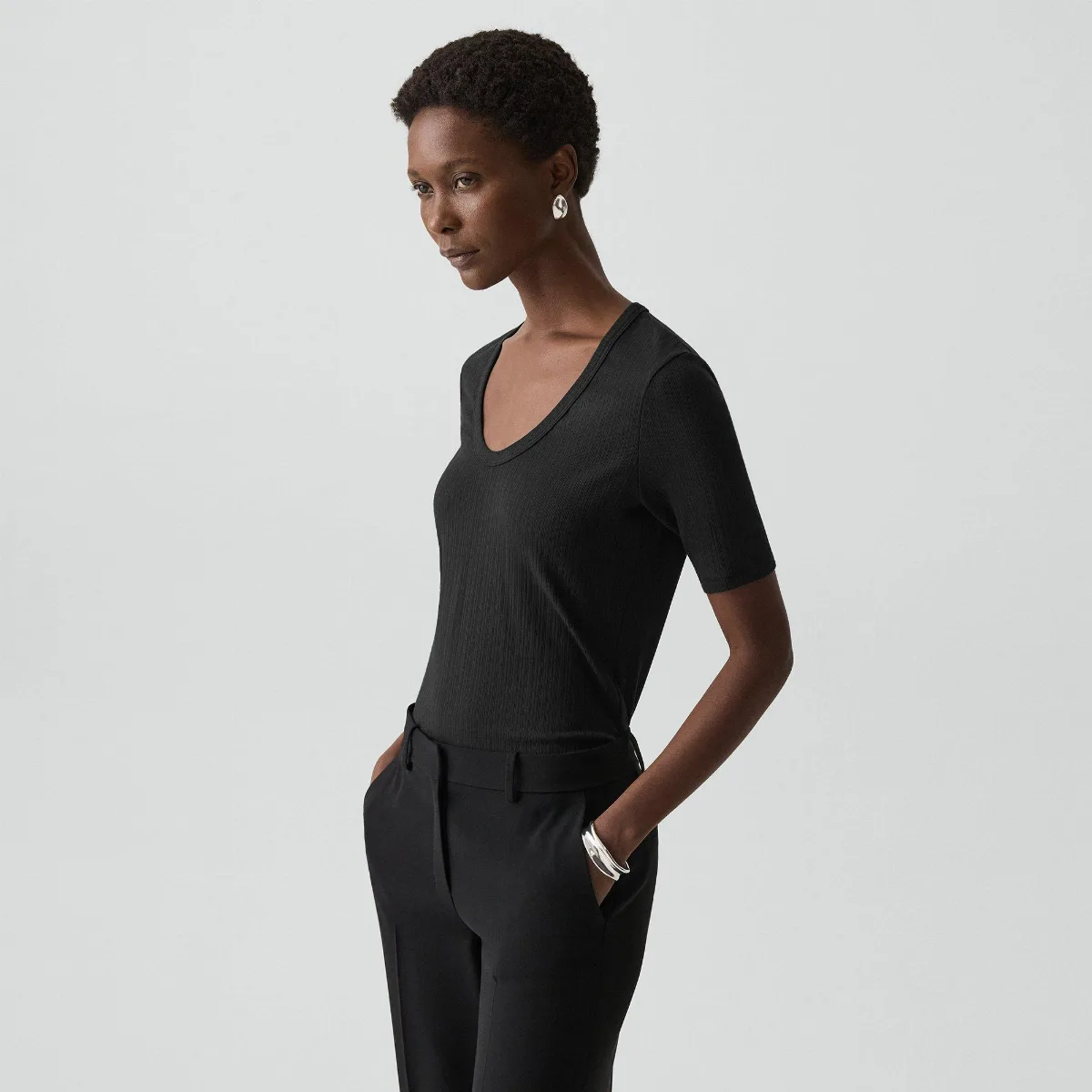 U-Neck Tee in Stretch Rib by Theory