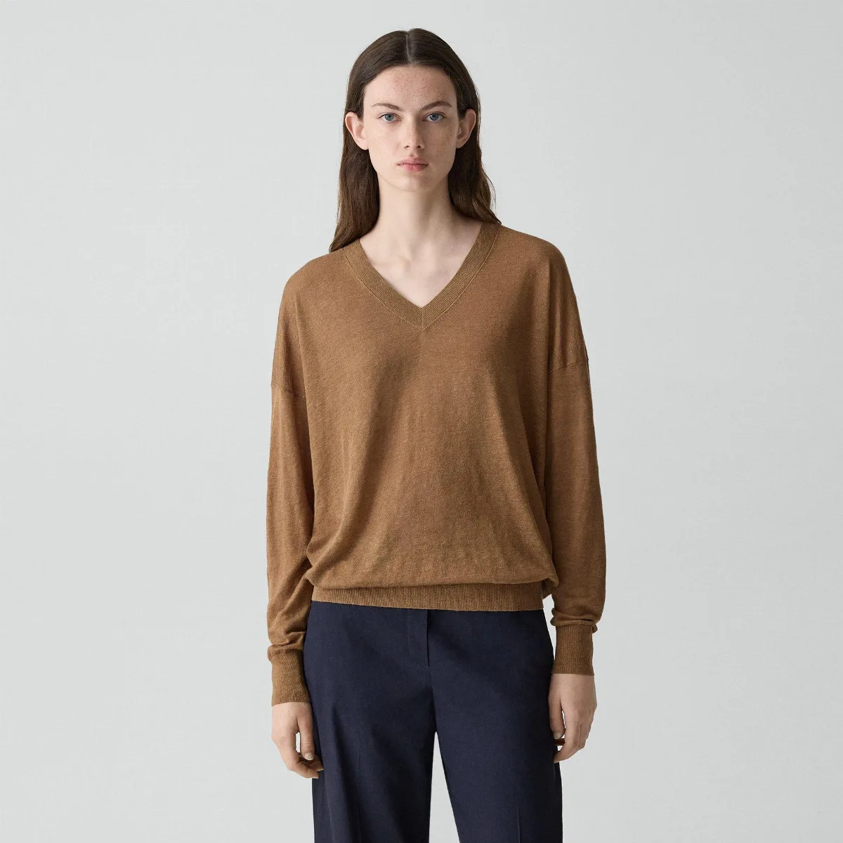 Oversized V-Neck Sweater in Linen Knit by Theory