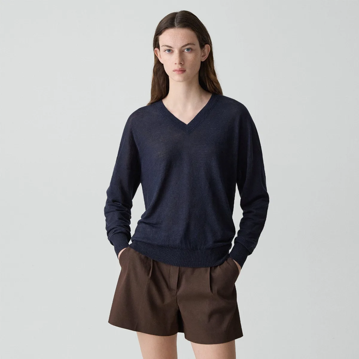 Oversized V-Neck Sweater in Linen Knit by Theory