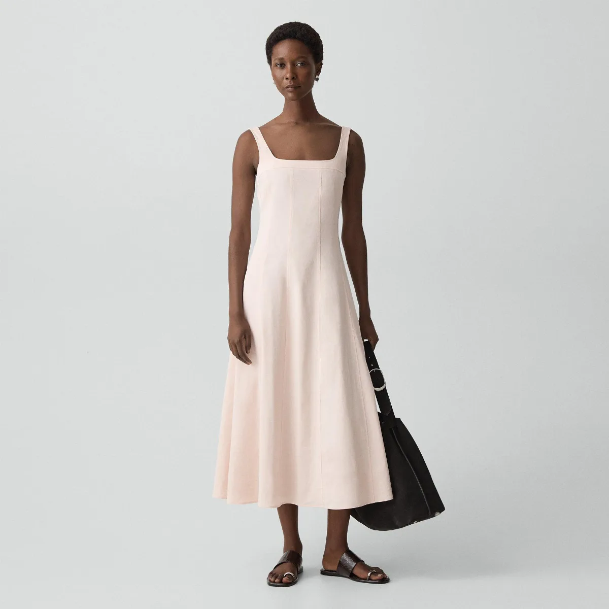 Seamed Square Neck Dress in Good Linen