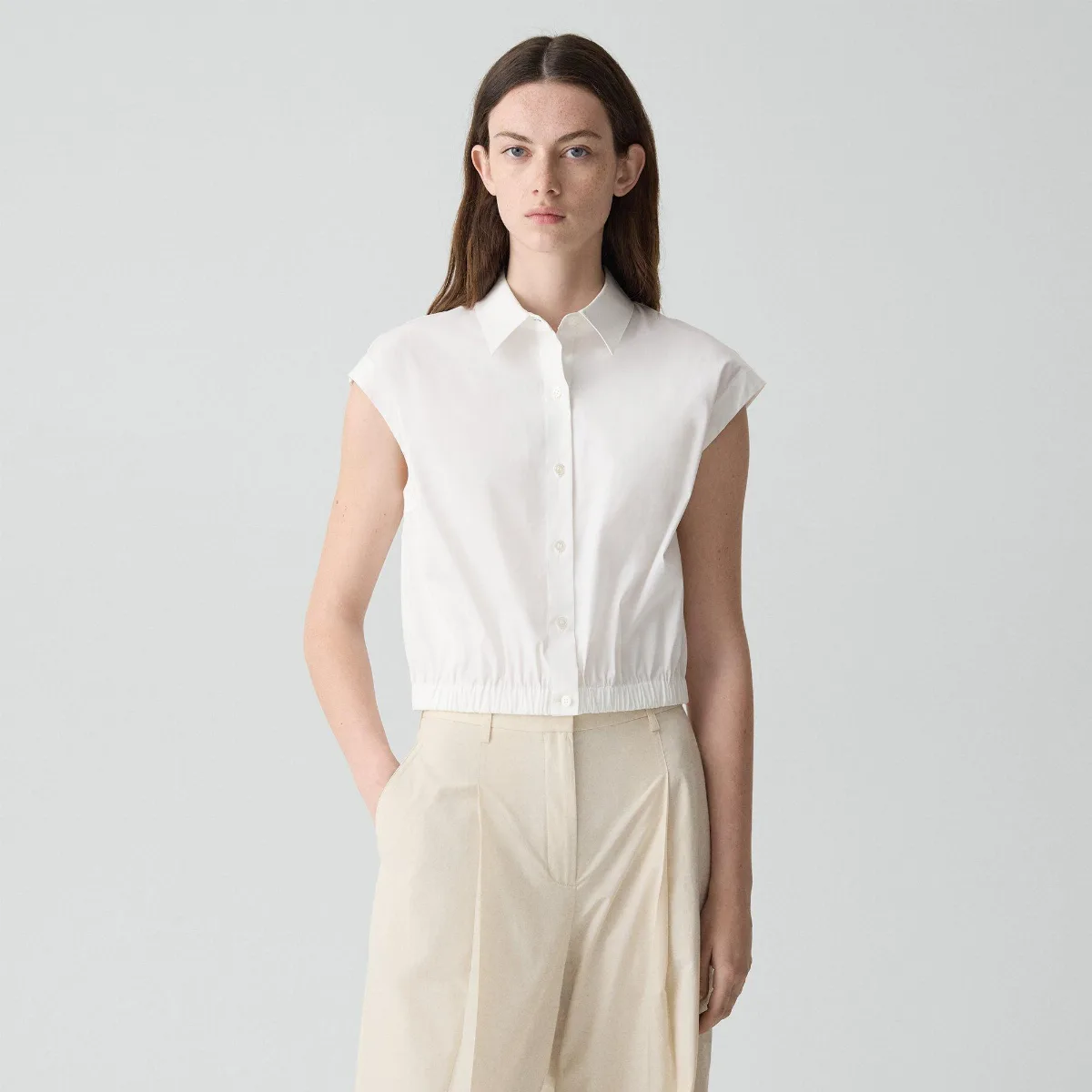 Cap-Sleeve Shirt in Good Poplin by Theory