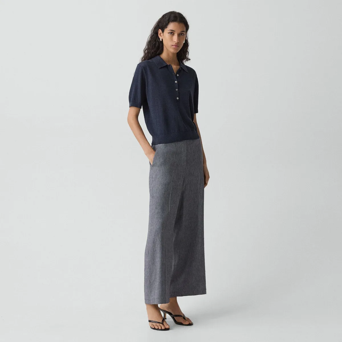Classic Straight Pull-On Pant in Fluid Linen by Theory