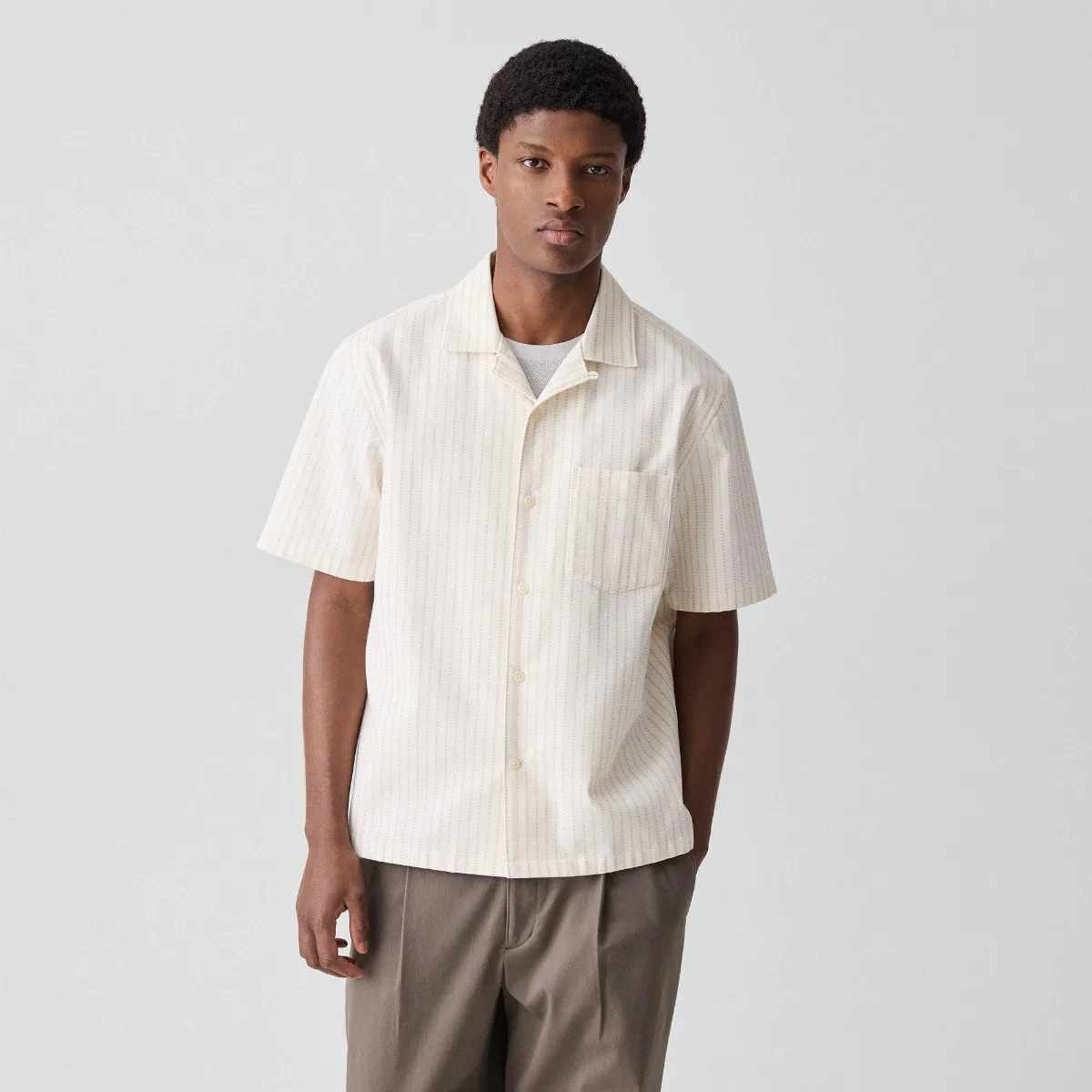 Weekend Short-Sleeve Shirt in Textured Cotton by Theory