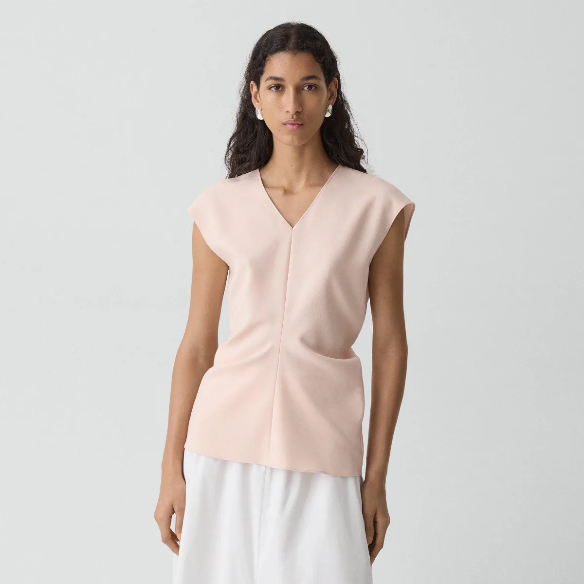 Draped V-Neck Top in Admiral Crepe by Theory