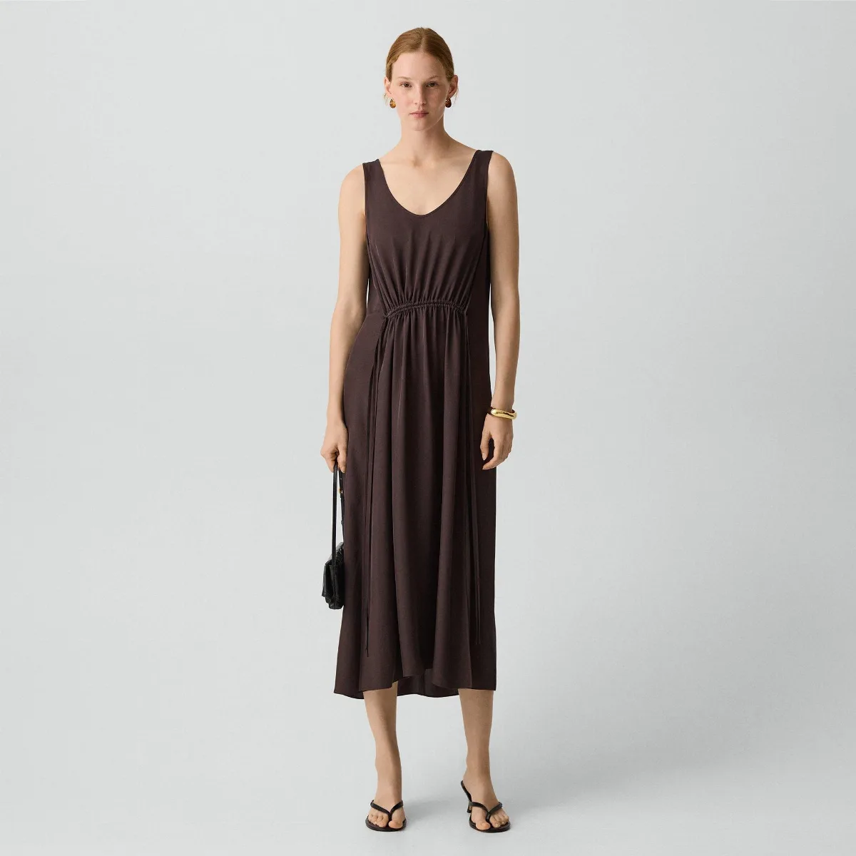Tie-Waist Tank Dress in Washed Twill