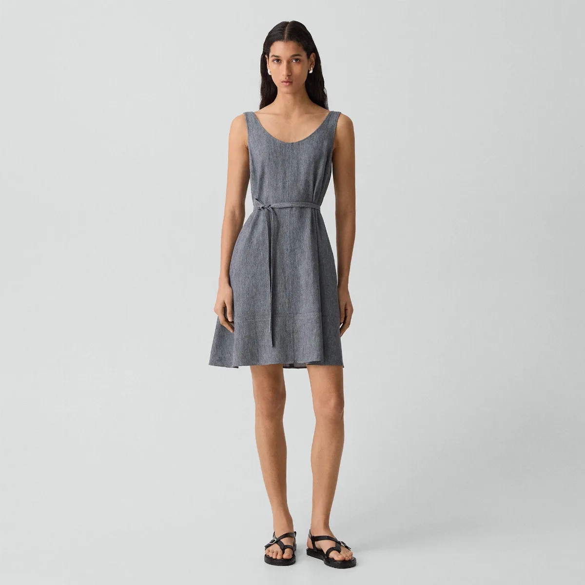 Fit-and-Flare Tank Dress in Fluid Linen by Theory