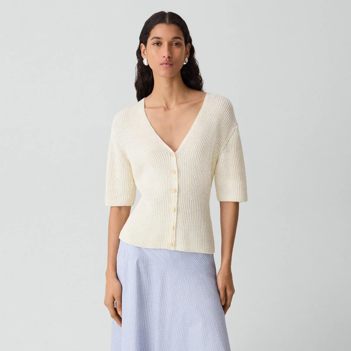 Slim Cardigan in Ribbed Cotton by Theory