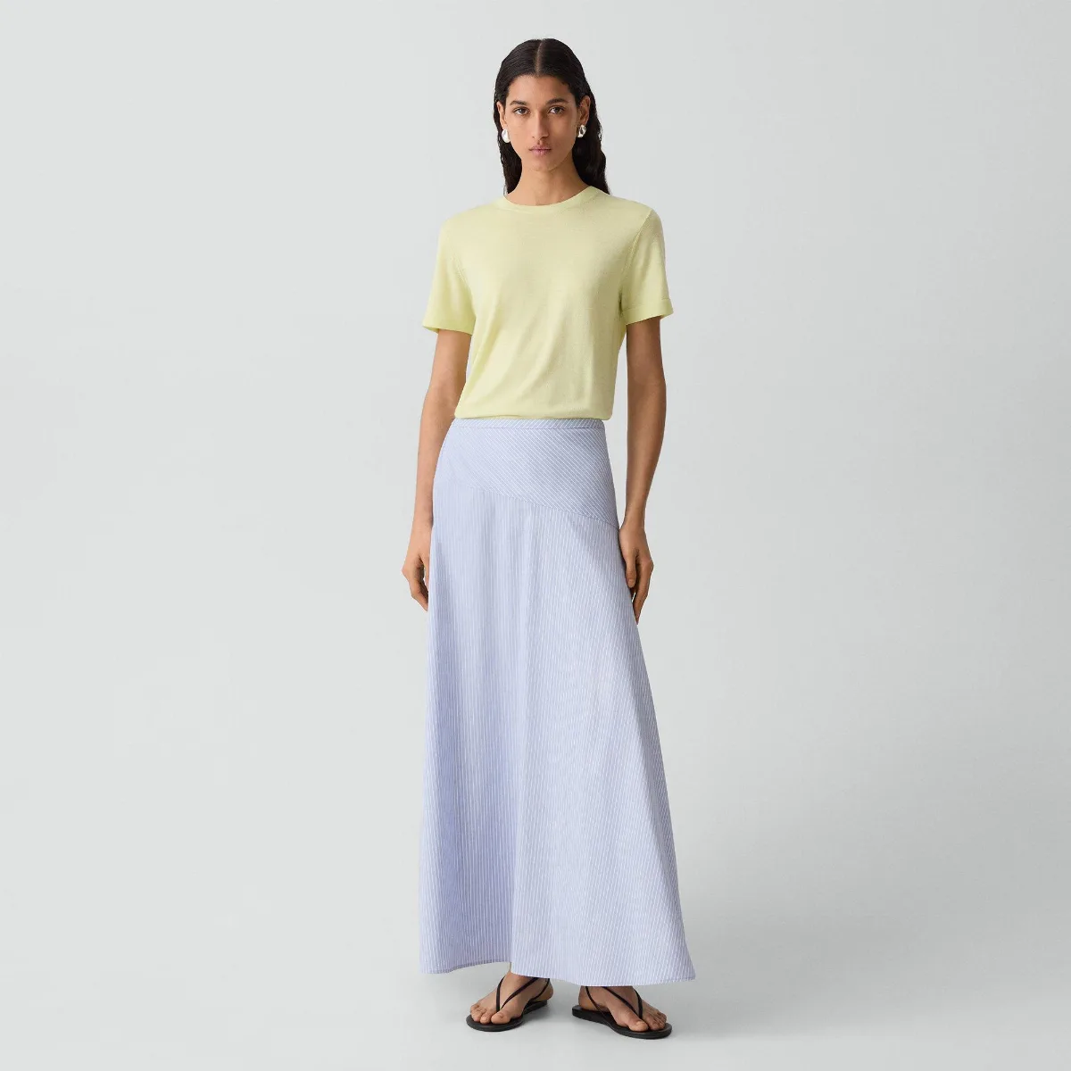 Angled Yoke Skirt in Striped Cotton-Blend by Theory