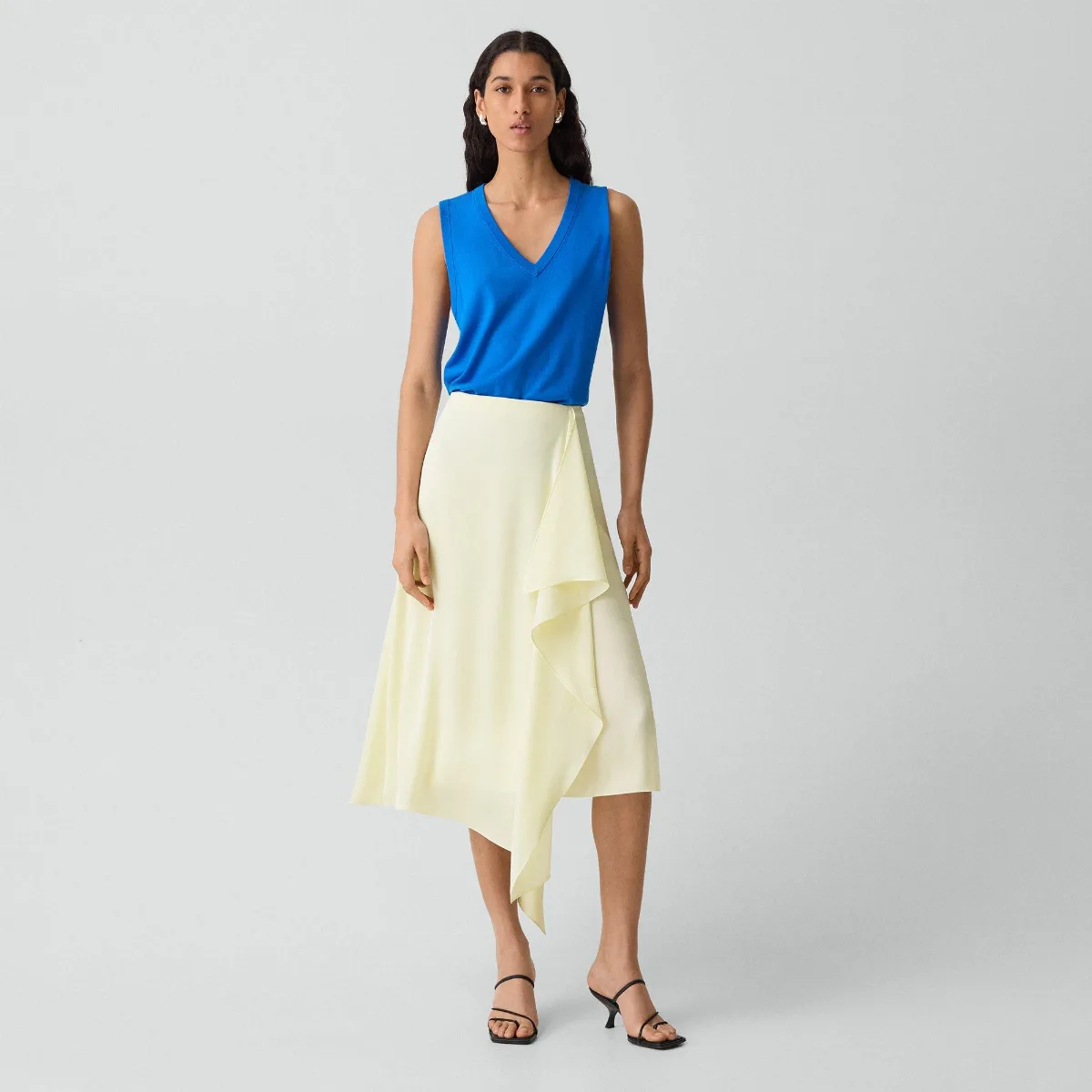 Draped Sarong Skirt in Crushed Satin by Theory